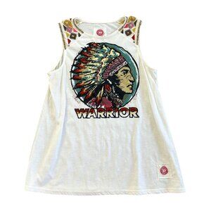 Double D Ranch Womens Sz Large Beaded Warrior Graphic Tank Top White
